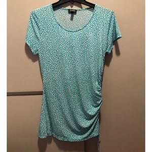 Jones NY Round Neck Blue and White Dotted Blouse
